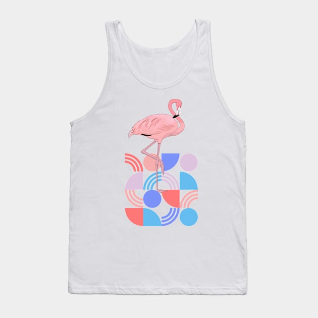 Retro Shapes Midcentury Modern Style Flamingo Tank Top by TammyWinandArt